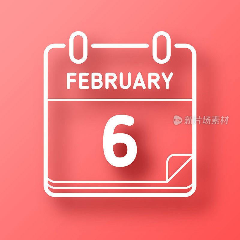 2月6日。图标在红色背景与阴影