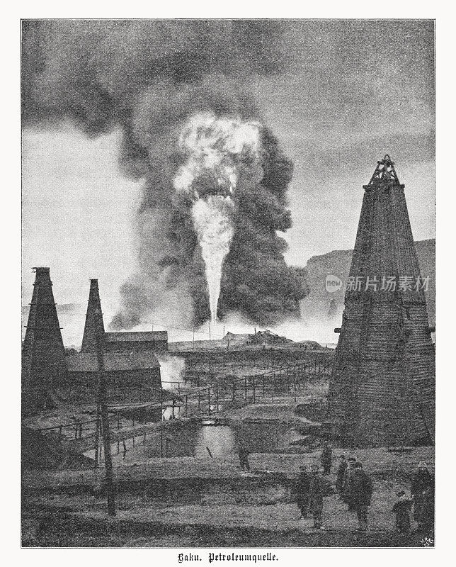 阿塞拜疆巴库的油井，半色调印刷，1899年出版