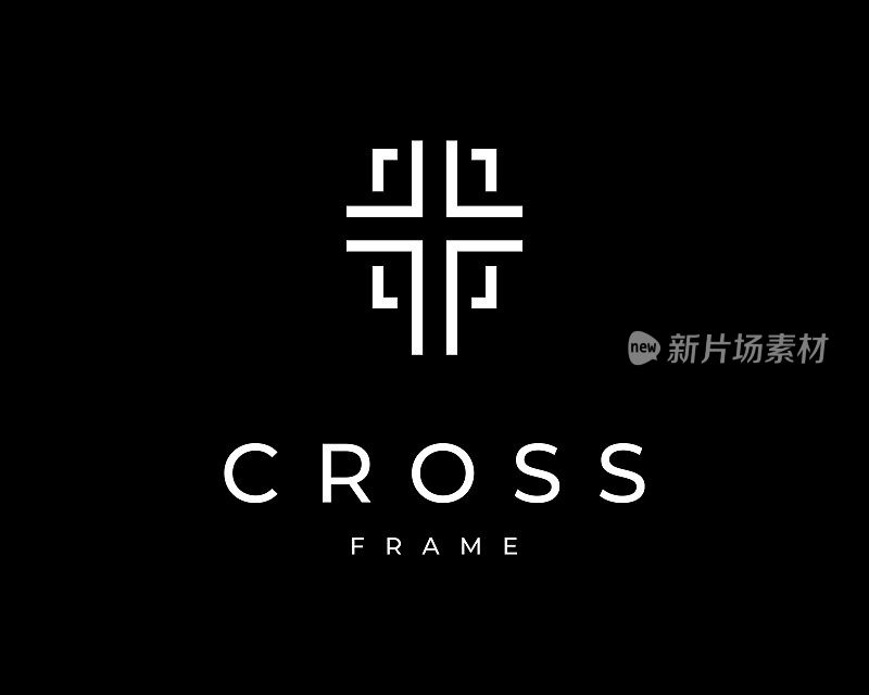 跨宗教耶稣基督信仰十字架教堂线现代简单框架边界矢量标志设计