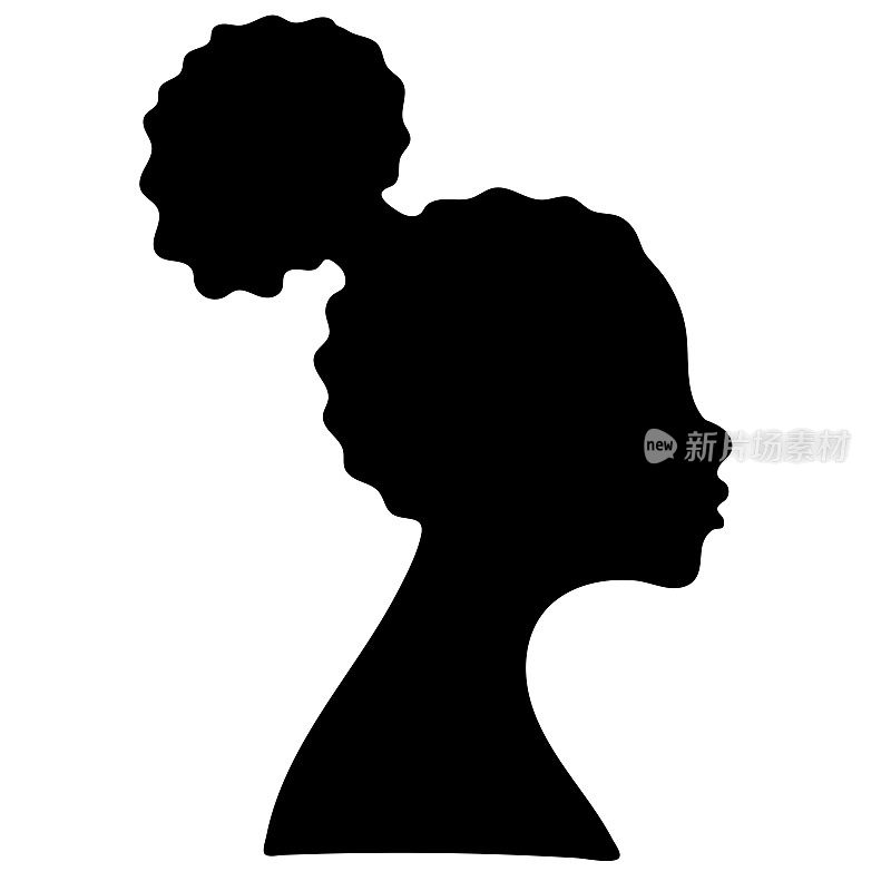 矢量非洲，美国卷发女人。手绘爆炸女发型剪影。黑人历史月。非裔美国人历史。