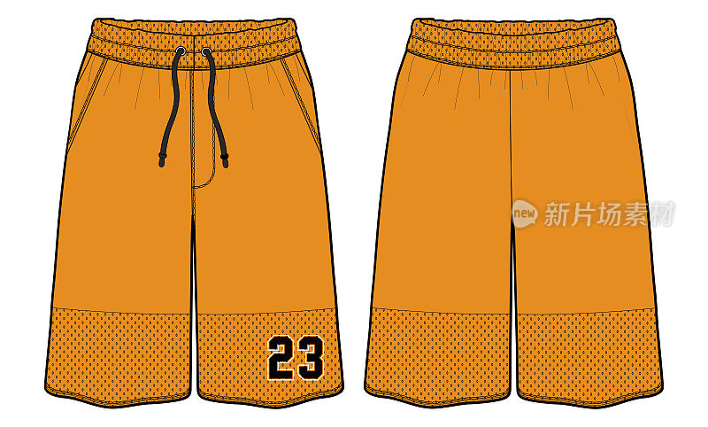 篮球短裤球衣设计平面素描矢量插图与前面和后面的观点拳击，Baller，足球，排球，网球，羽毛球和超大的积极穿着trail短裤设计。
