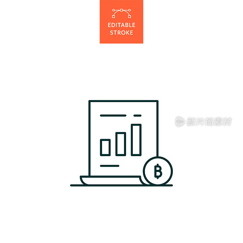 比特币市场分析线图标可编辑笔画。Icon适用于网页设计、移动应用、UI、UX和GUI设计。