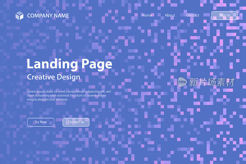 登陆页面模板-抽象像素背景与紫色梯度-新潮的背景