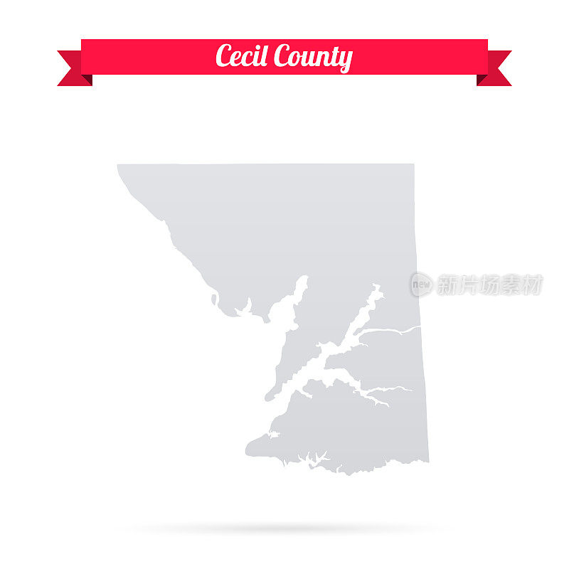 塞西尔县，马里兰州。白底红旗地图