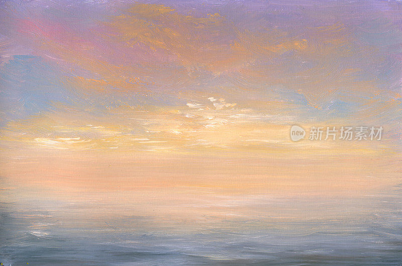 日落时平静的大海，绘画