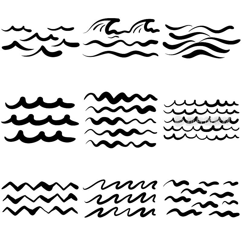 一组海浪的抽象草图。