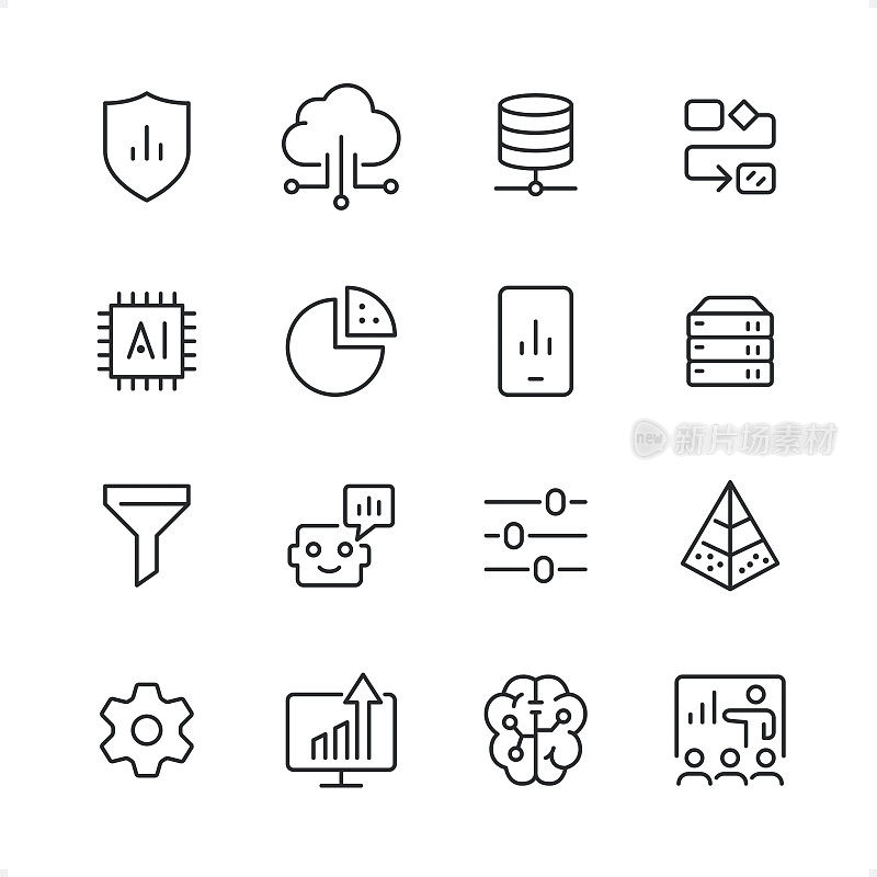 数据分析-像素完美线图标集,可编辑的笔画重量。