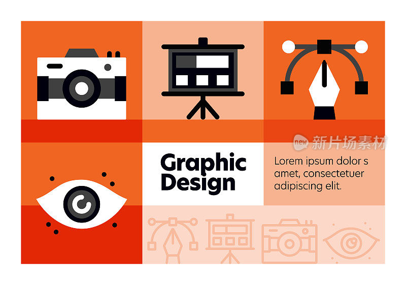 图形设计线图标集和横幅设计。