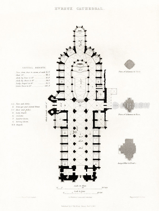 法国大教堂，埃夫勒大教堂，博韦，瓦兹，埃夫勒，古董法国雕刻，1837年