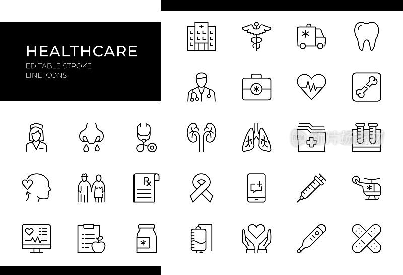 医疗保健图标-线条系列-可编辑笔画