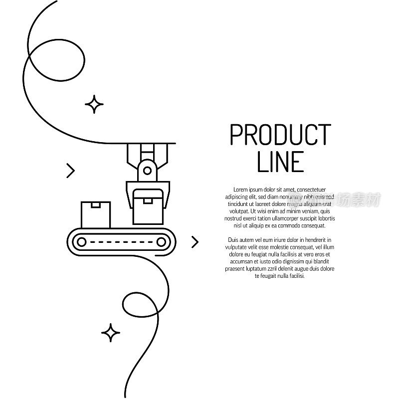 生产线图标的连续线条绘制。手绘符号矢量插图。