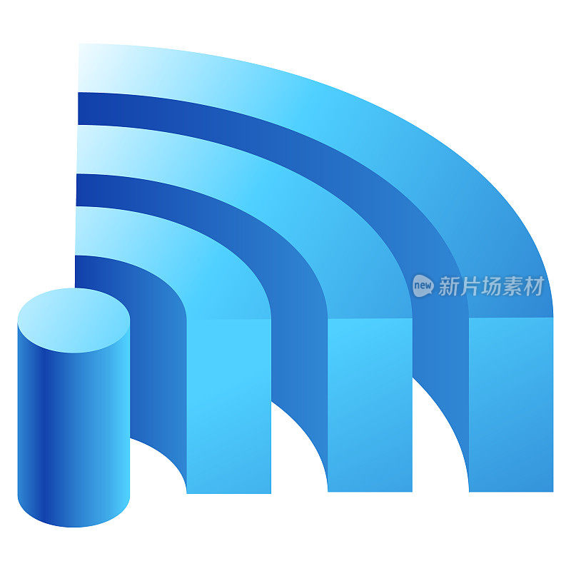 蓝色Wifi标志3D图标。