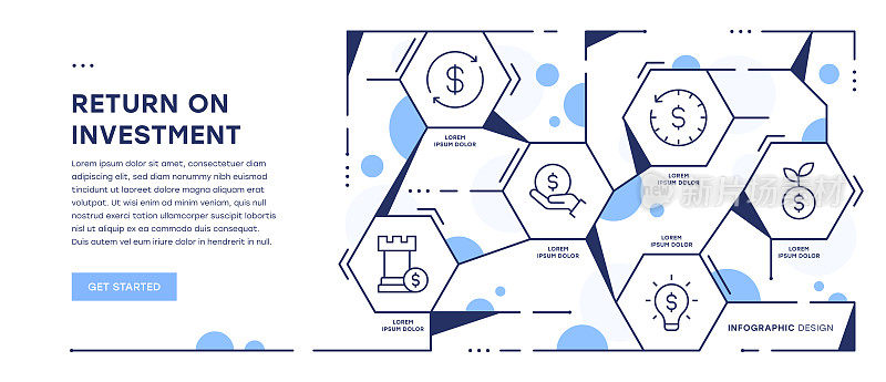 投资回报信息图表Web横幅与可编辑的笔画图标