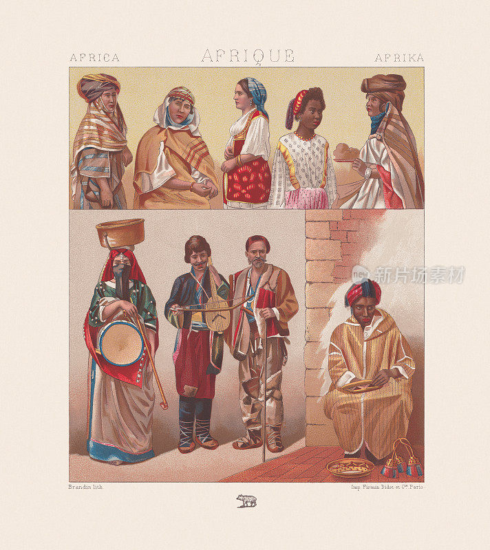 北非传统服饰，色版印刷，1888年出版
