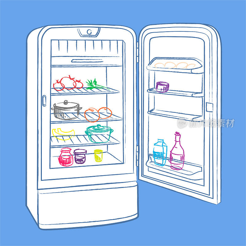 单独图像复古冰箱与产品在拇指