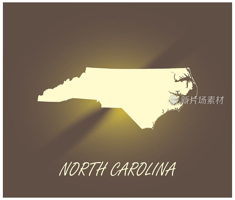 北卡罗莱纳州地图矢量轮廓制图黑色和白色照明grunge背景插图