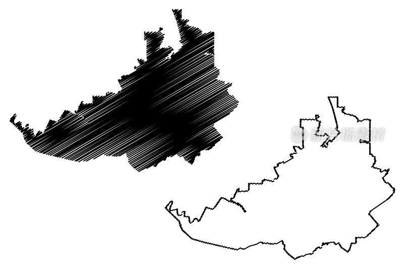 罗斯托夫敦城(俄罗斯联邦，俄罗斯)地图矢量插图，罗斯托夫敦城速写地图