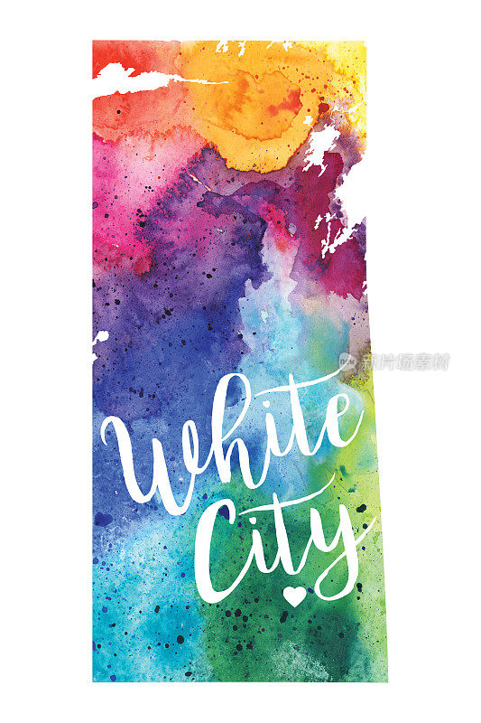白色城市，萨斯喀彻温水彩光栅地图插图