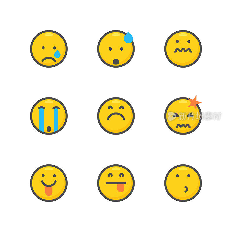 Emoticons集合平面设计轮廓线