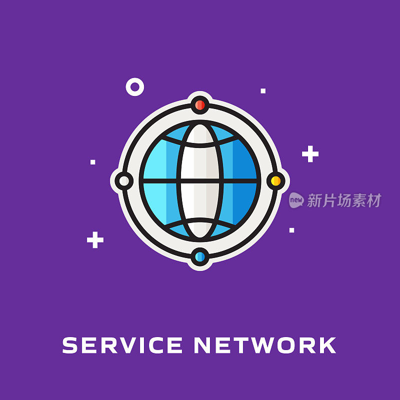 服务网络平面线图标，矢量符号插图。