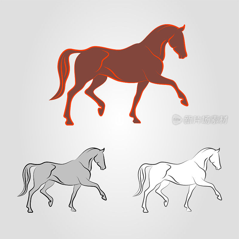 马的标志。野马的吉祥物。完美的种马。冷静的小马。高贵的骏马图标。种族的动物。矢量图