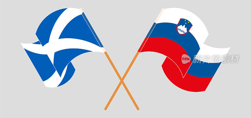 苏格兰和斯洛文尼亚的旗帜交叉飘扬