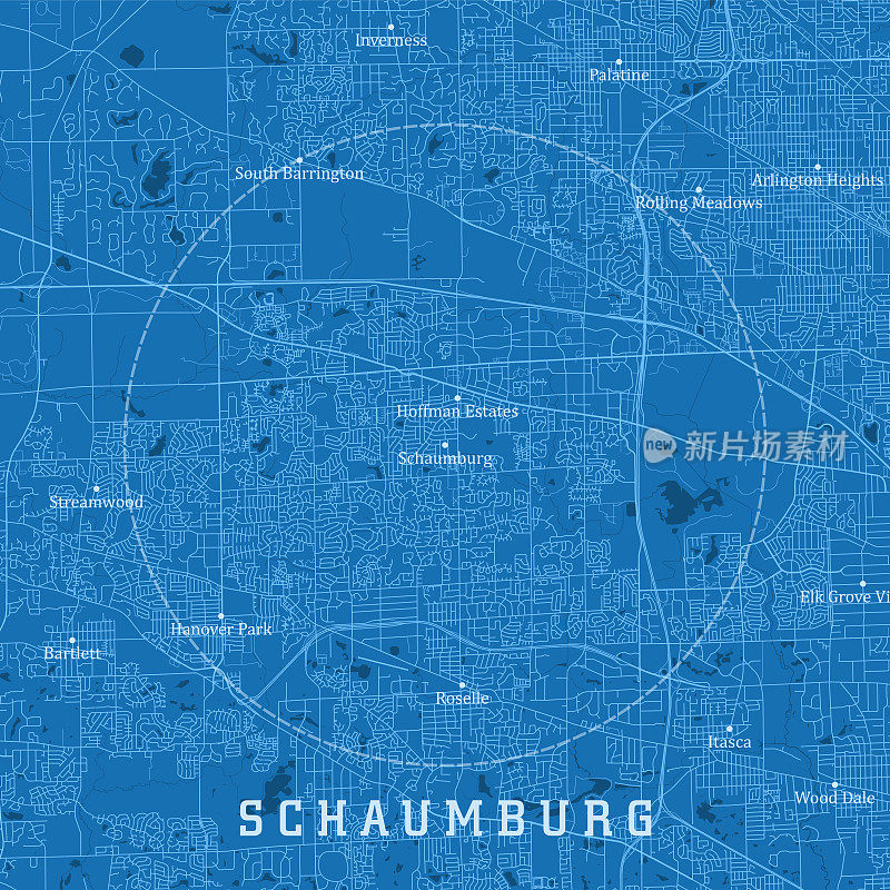 绍姆堡IL城市矢量路线图蓝色文本