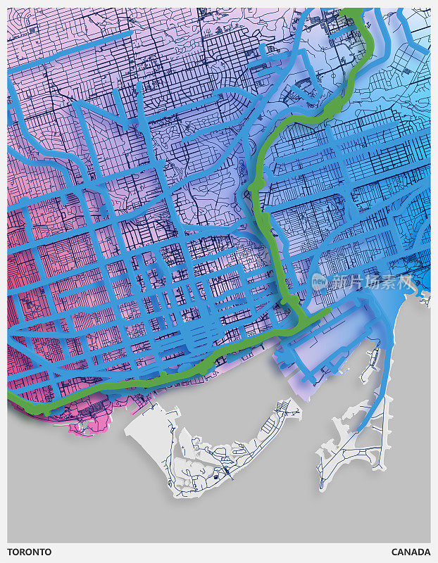 剪纸风格的艺术插画地图，多伦多市，加拿大