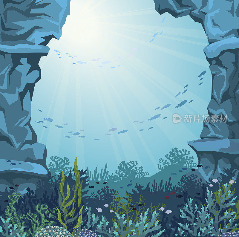 水下洞穴和珊瑚礁。