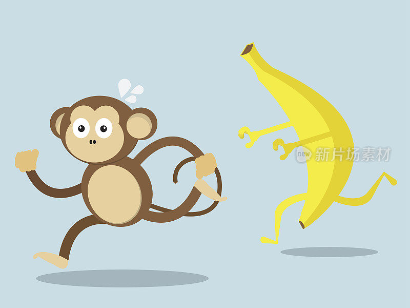 猴子从大香蕉身边跑开了