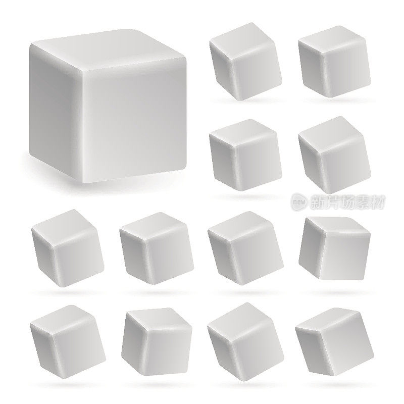 白色立方体3d集向量。在白色上隔离的立方体的透视模型
