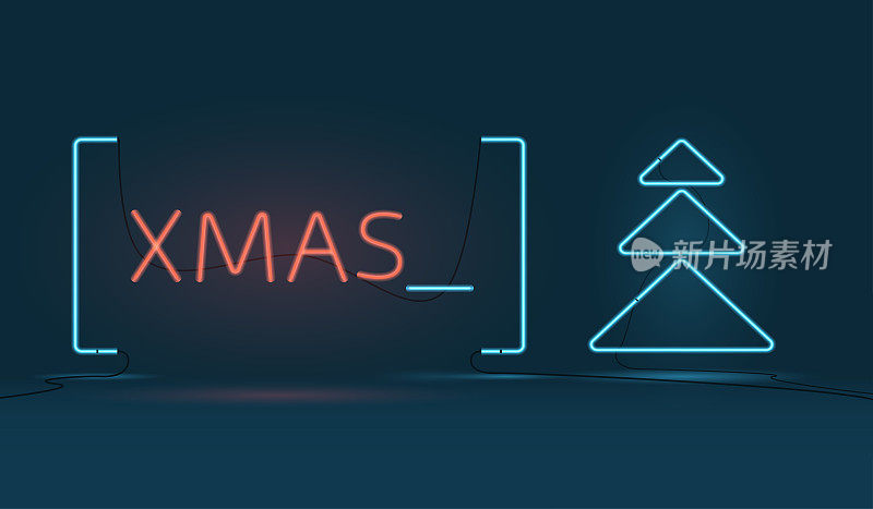 树在霓虹灯管的风格。2018年圣诞节卡片。新年2018霓虹招牌。