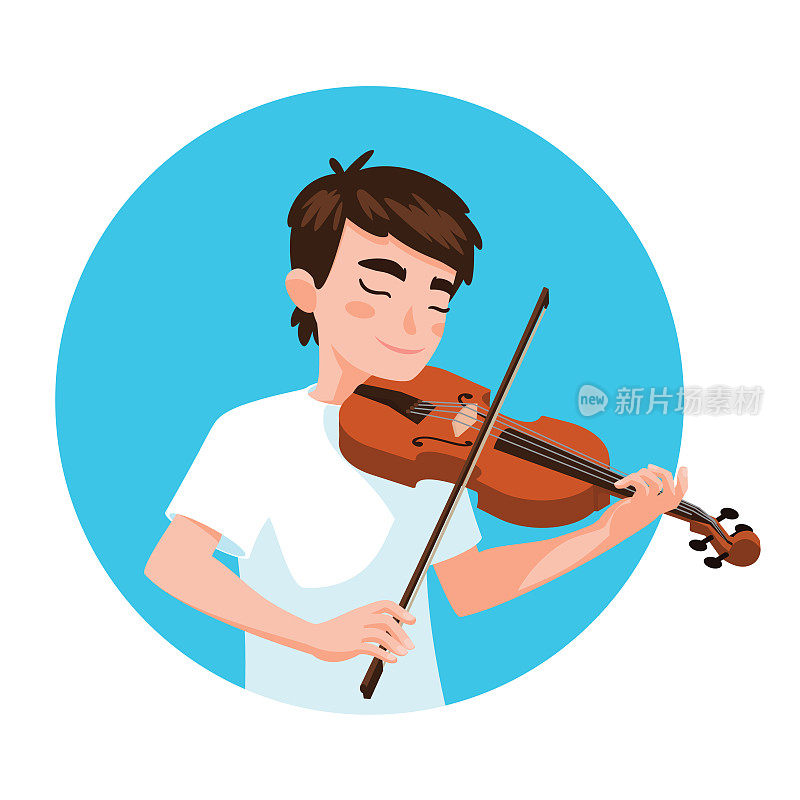 音乐家演奏小提琴。男孩小提琴家的灵感是演奏一种古典乐器。向量