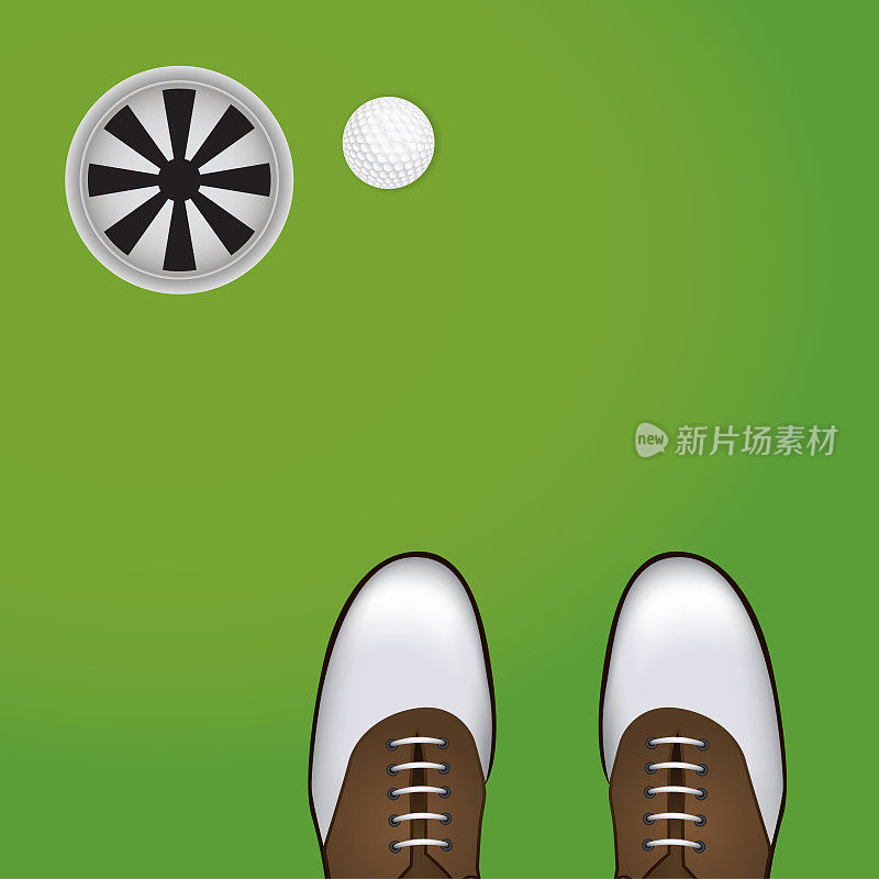 高尔夫球鞋，球和杯在把绿色插图