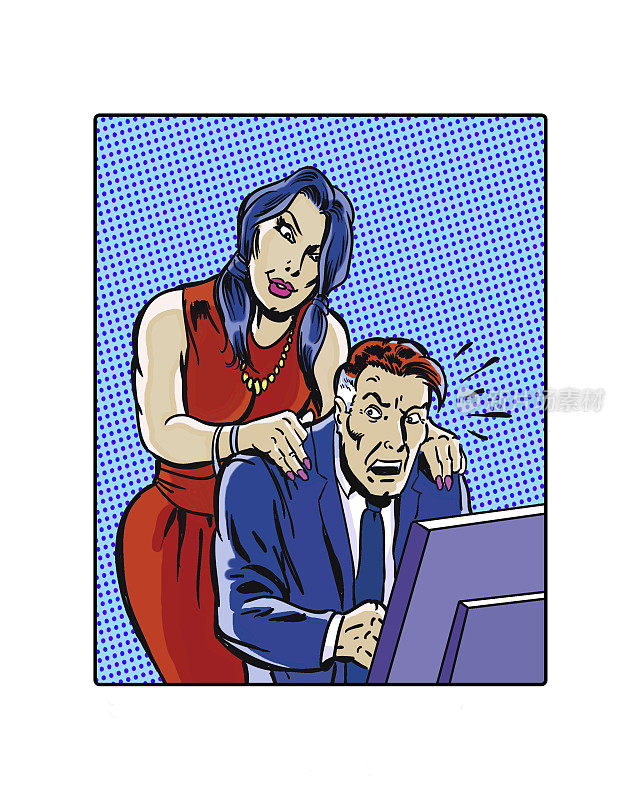 漫画书描绘了职场女性的性骚扰双手放在肩膀上