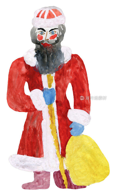 孩子用水彩画的圣诞老人