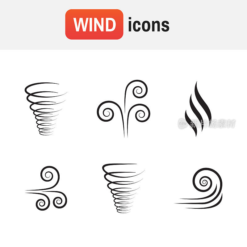 新鲜空气图标。风象征着自然、波浪的流动、凉爽的天气、气候和运动