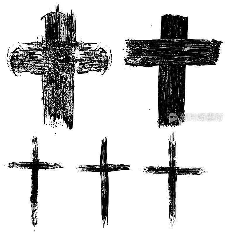 一套手绘十字架。宗教符号。