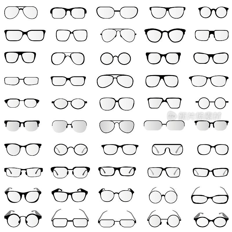 矢量收集的眼镜和太阳镜在不同的风格和形式