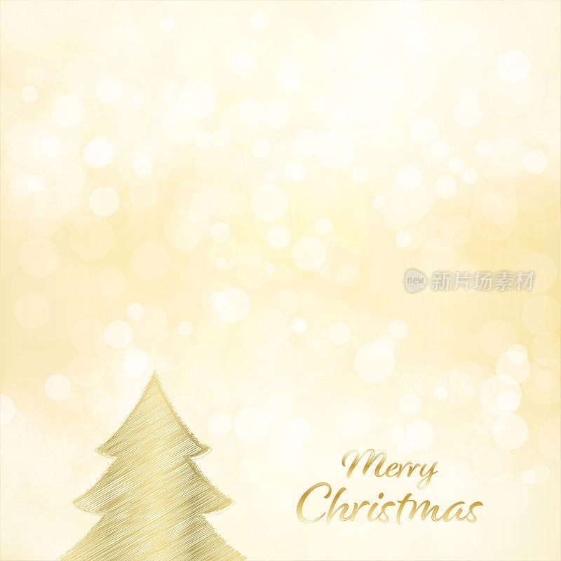 金色的针叶树和闪闪发光的背景与短信圣诞快乐向量背景