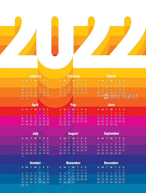 新年快乐，2022年日历背景为您的圣诞节