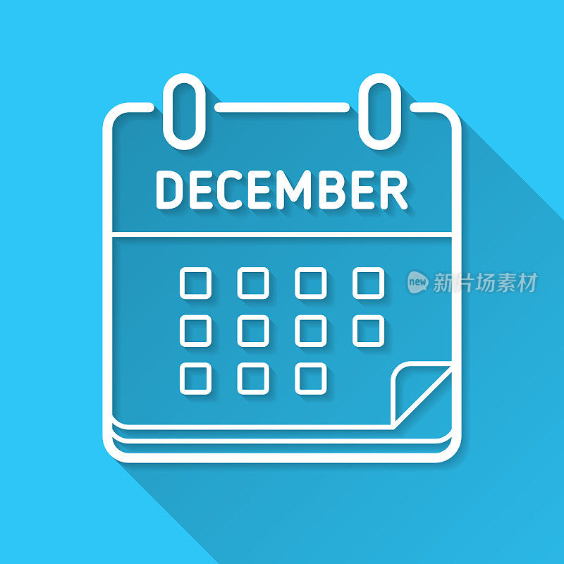 12月日历。图标在蓝色背景-平面设计与长阴影