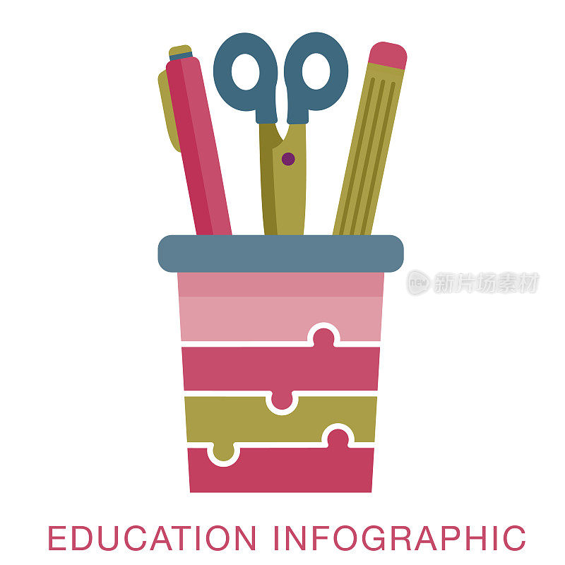 带文本和图标的铅笔盒教育信息图
