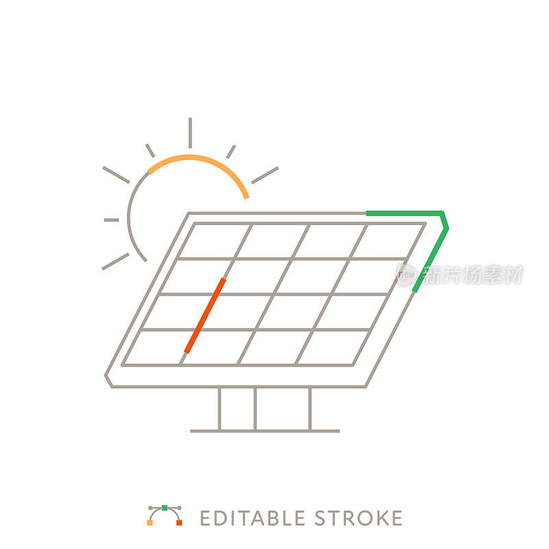 太阳能电池板多色线图标与可编辑的Stroke