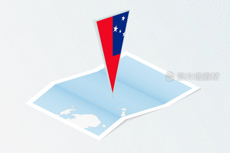 萨摩亚的等距纸地图，上面有萨摩亚的等距三角旗。地形图背景图。