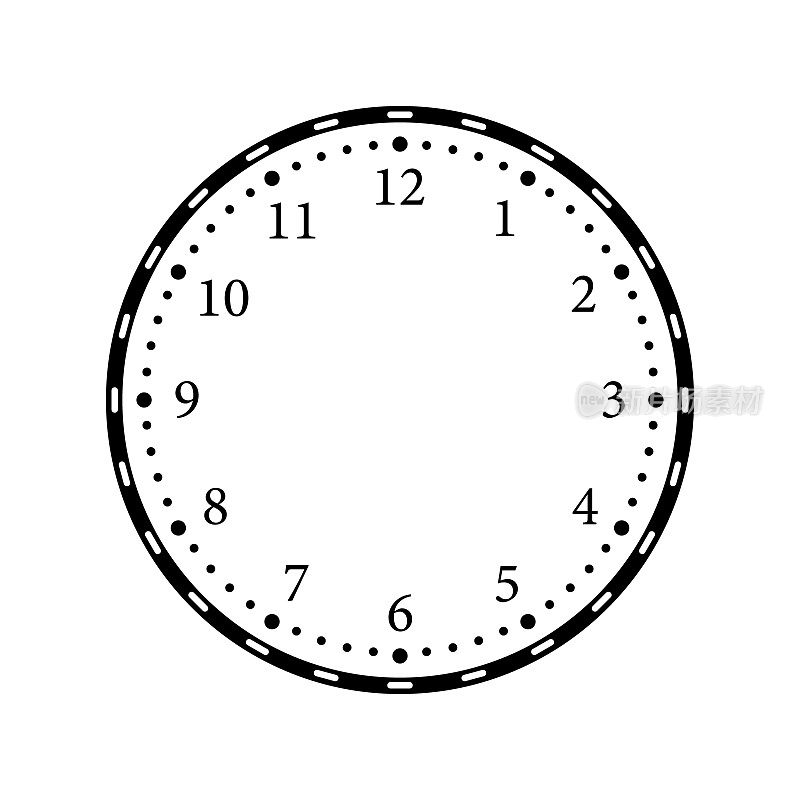 时钟钟面。圆表面数字。在白色背景上隔离的时钟表盘模板。墙上的钟面设计。经典和复古倒计时。向量
