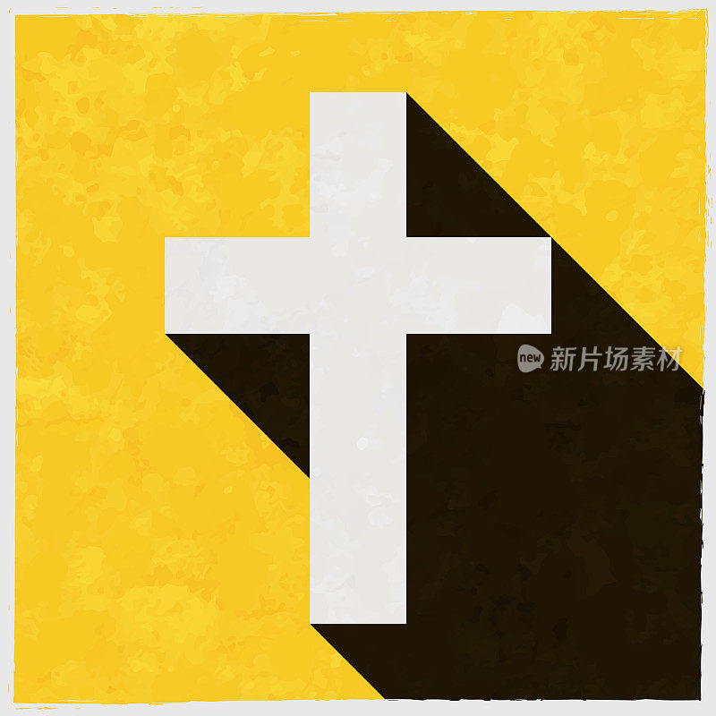 宗教十字架。图标与长阴影的纹理黄色背景