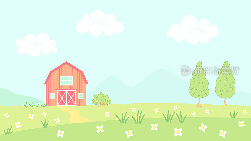 农场谷仓的矢量插图。矢量插图农场景观儿童书。