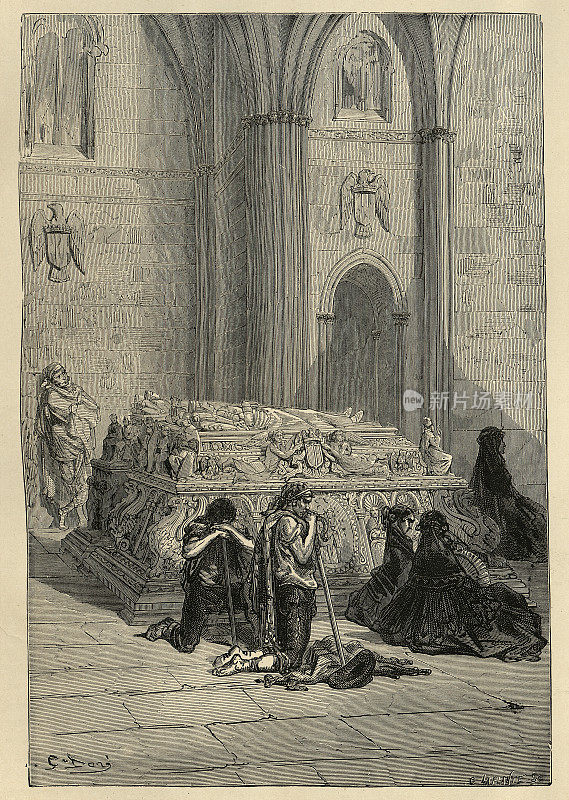 人们在格拉纳达大教堂的费迪南德和伊莎贝拉墓前祈祷，西班牙历史