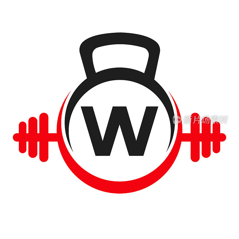 字母W健身标志设计。运动健身房标志图标设计矢量模板